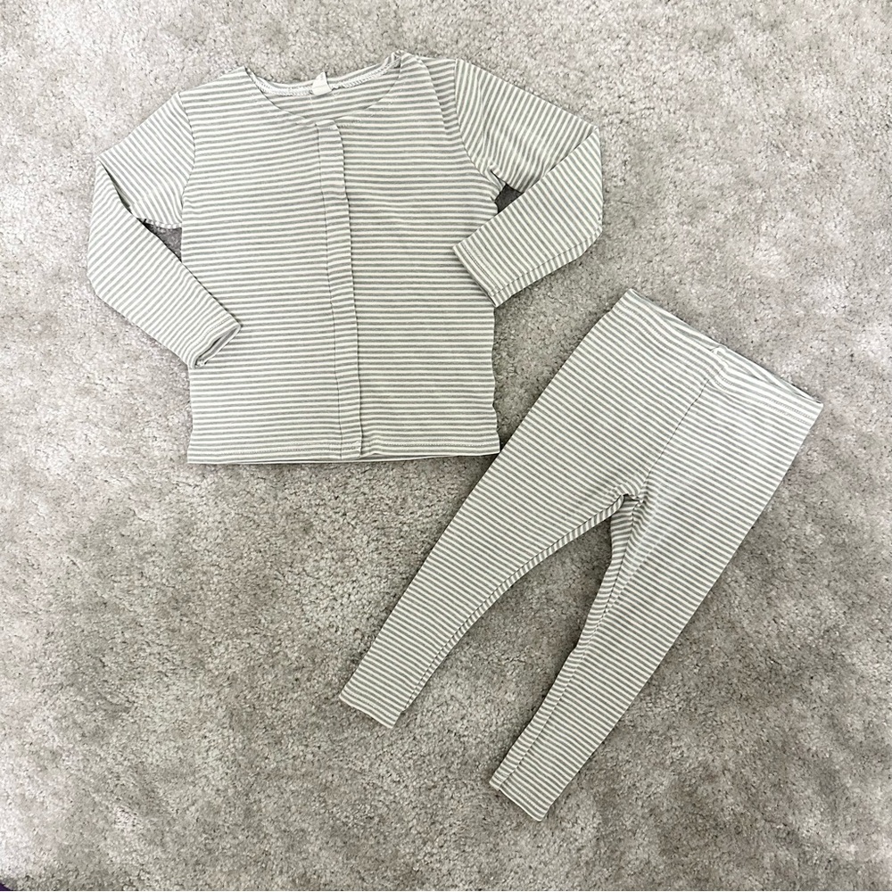 Lilette Baby Striped Long Sleeve Lounge Pajama Set - Light Gray & White 3-6 mo